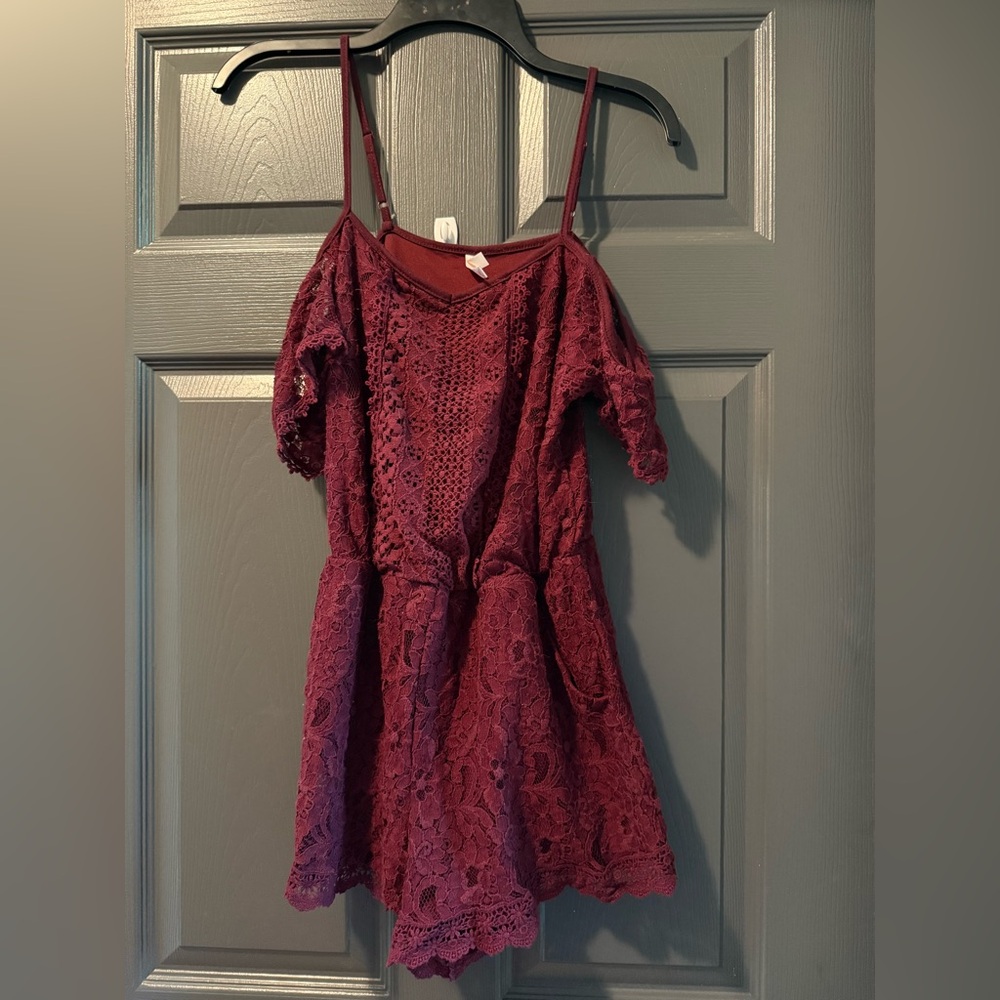 Xhilaration Deep Maroon Lace Romper (has pockets!)